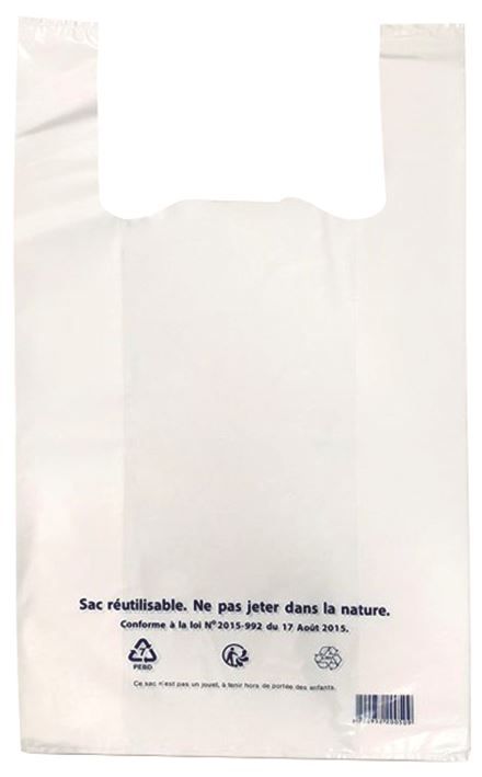 Sacs bretelles 50 microns -26X12X45 cm - COLIS DE 500 EX (Blanc)