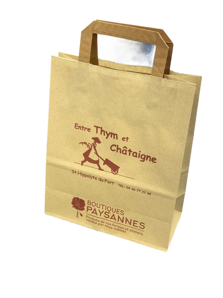 [herbe22x200] 200 Sacs poignées plates brun lisse 22x10x28 cm - 70% fibres d’herbes - SANS IMPRESSION