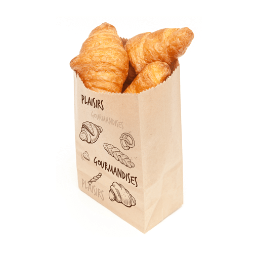 Sachets croissant brun avec impression passe-partout (12x5x16 cm)
